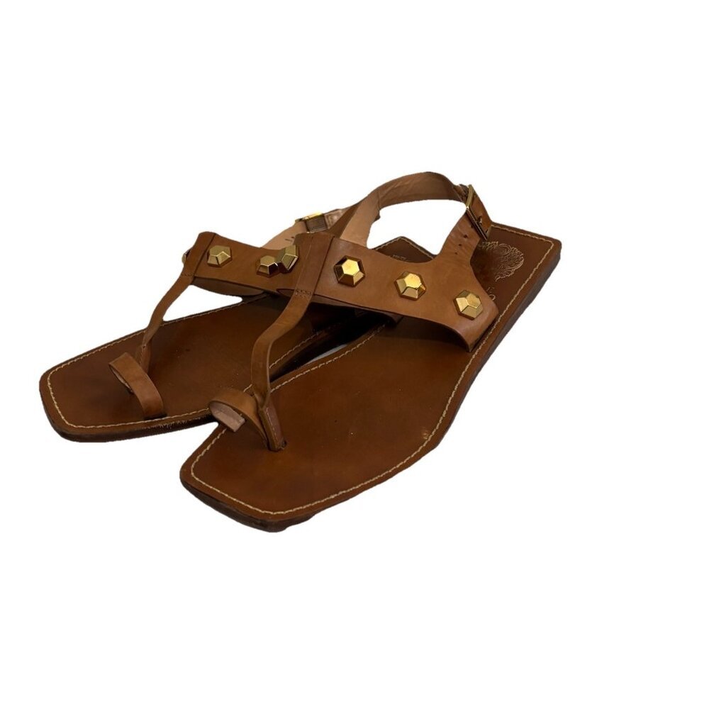 Vince Camuto Brown Leather Studded Thong Sandals